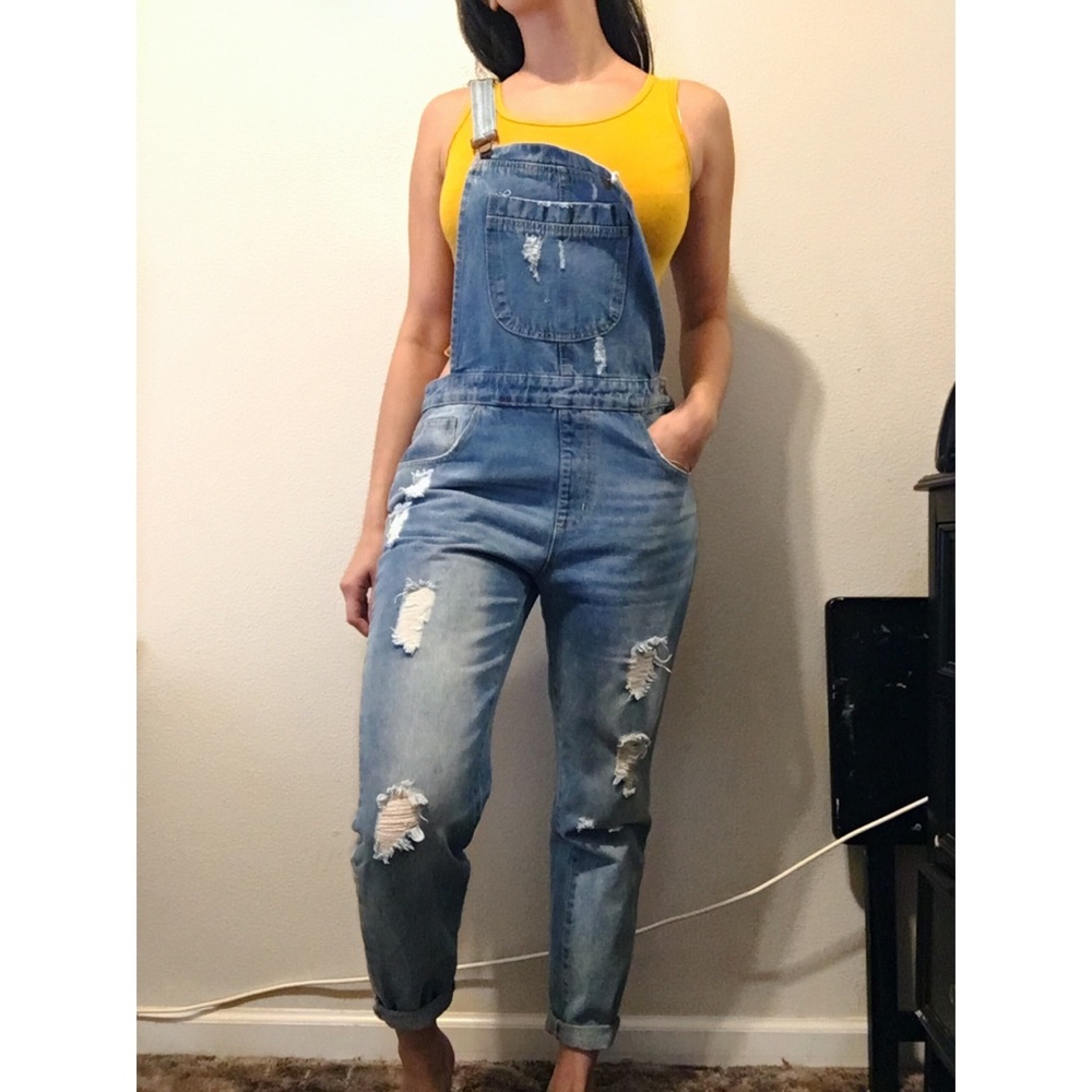 Distressed Denim Overalls